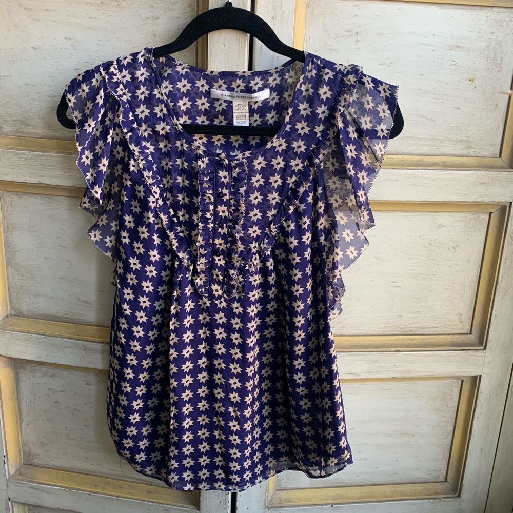 Diane Von Furstenberg Blue and White Floral Blouse